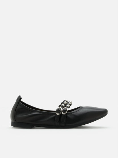 PAZZION, Sydney Studded Double Strap Flats, Black