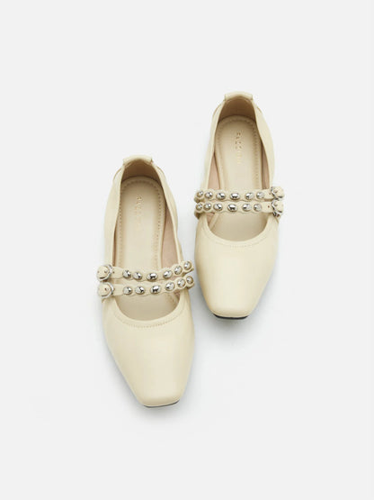 PAZZION, Sydney Studded Double Strap Flats, Yellow