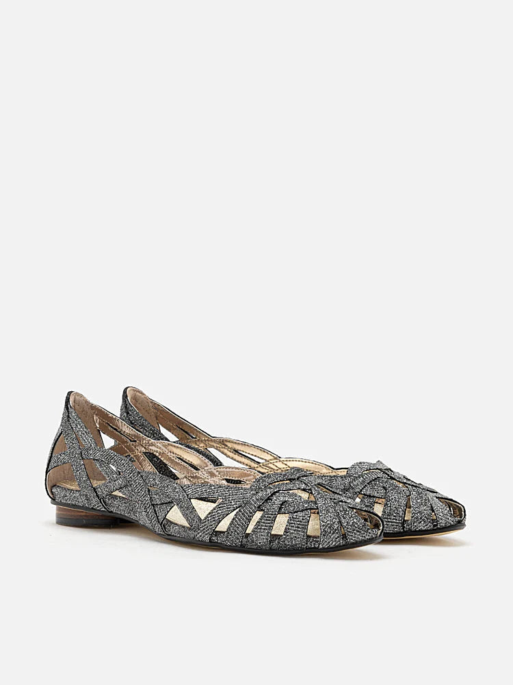 PAZZION, Tailia Glitter Weaved Flats, Pewter