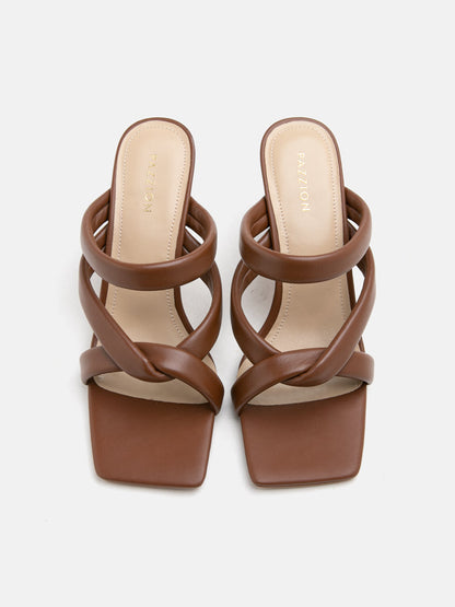 PAZZION, Taliha Cross Strappy Heels, Brown