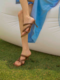 PAZZION, Taliha Cross Strappy Heels, Brown