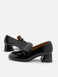 PAZZION, Tamia Patent Block Heel Loafers, Black