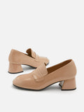 PAZZION, Tamia Patent Block Heel Loafers, Nude