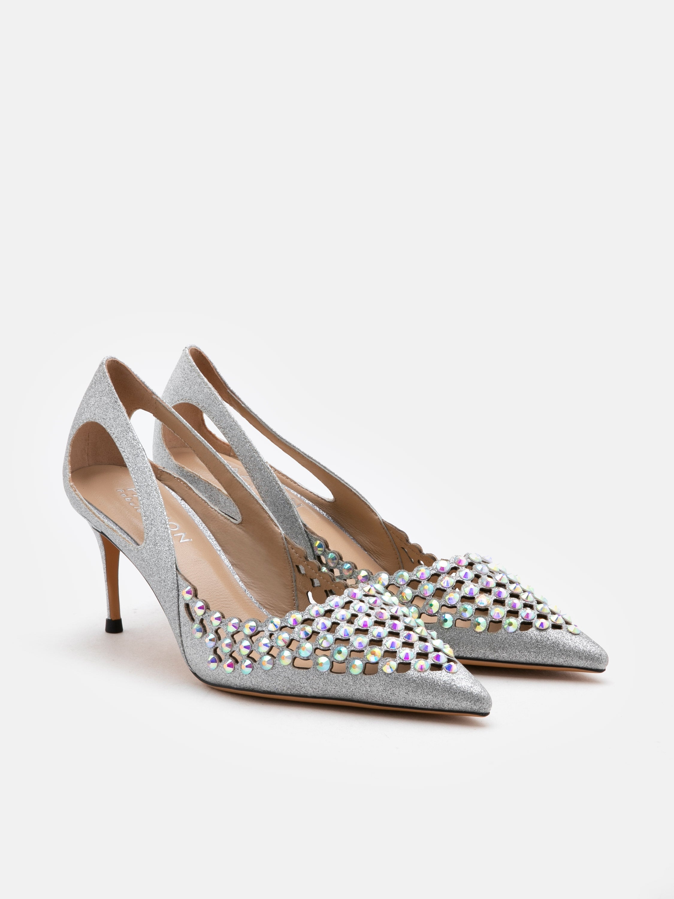 PAZZION, Tangram Embellished High Heels, Silver