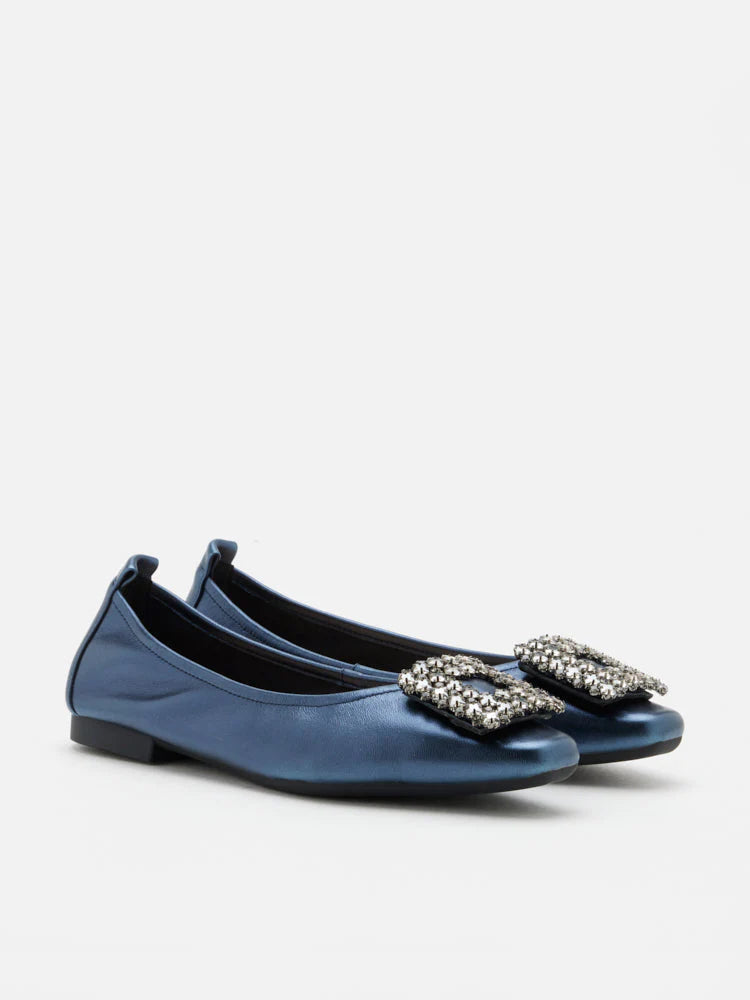 PAZZION, Tanya Embellished Buckle Flats, Darkblue