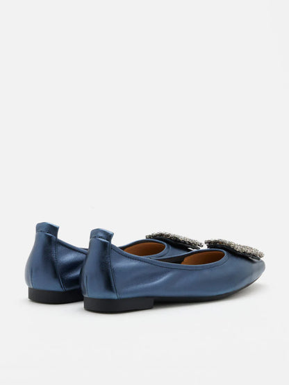 PAZZION, Tanya Embellished Buckle Flats, Darkblue