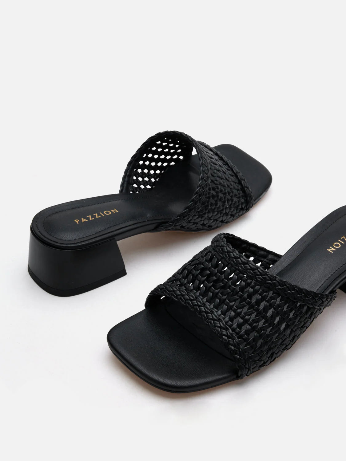 PAZZION, Taylor Woven Braided Mule Heels, Black