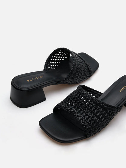 PAZZION, Taylor Woven Braided Mule Heels, Black