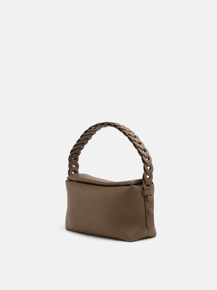 PAZZION, Thanee Slouchy Chained Leather Shoulder Bag, Brown