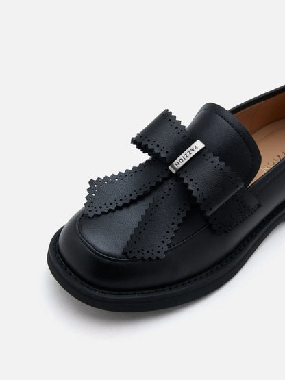 PAZZION, Thea Brogue Bow Loafers, Black