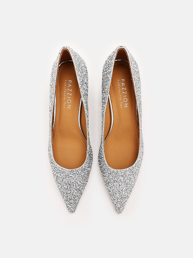 PAZZION, Thea's Starlight Glitter Pumps, Silver