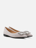 PAZZION, Tillie Crystal Embellished Buckle Glitter Flats, Champagne