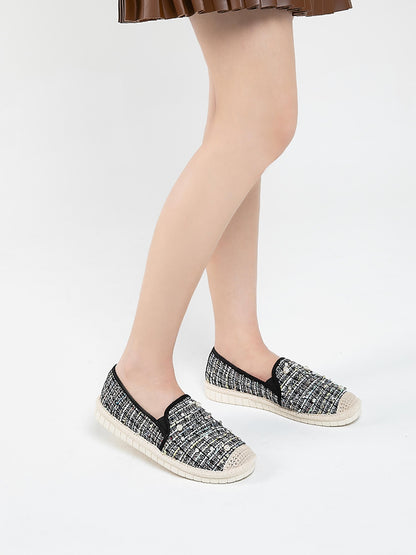 PAZZION, Tinsley Pearl Glittering Tweed Espadrilles, Black