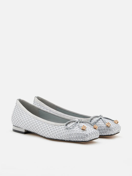 PAZZION, Tory Crystal Grid Bow Flats, Grey