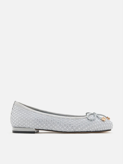 PAZZION, Tory Crystal Grid Bow Flats, Grey