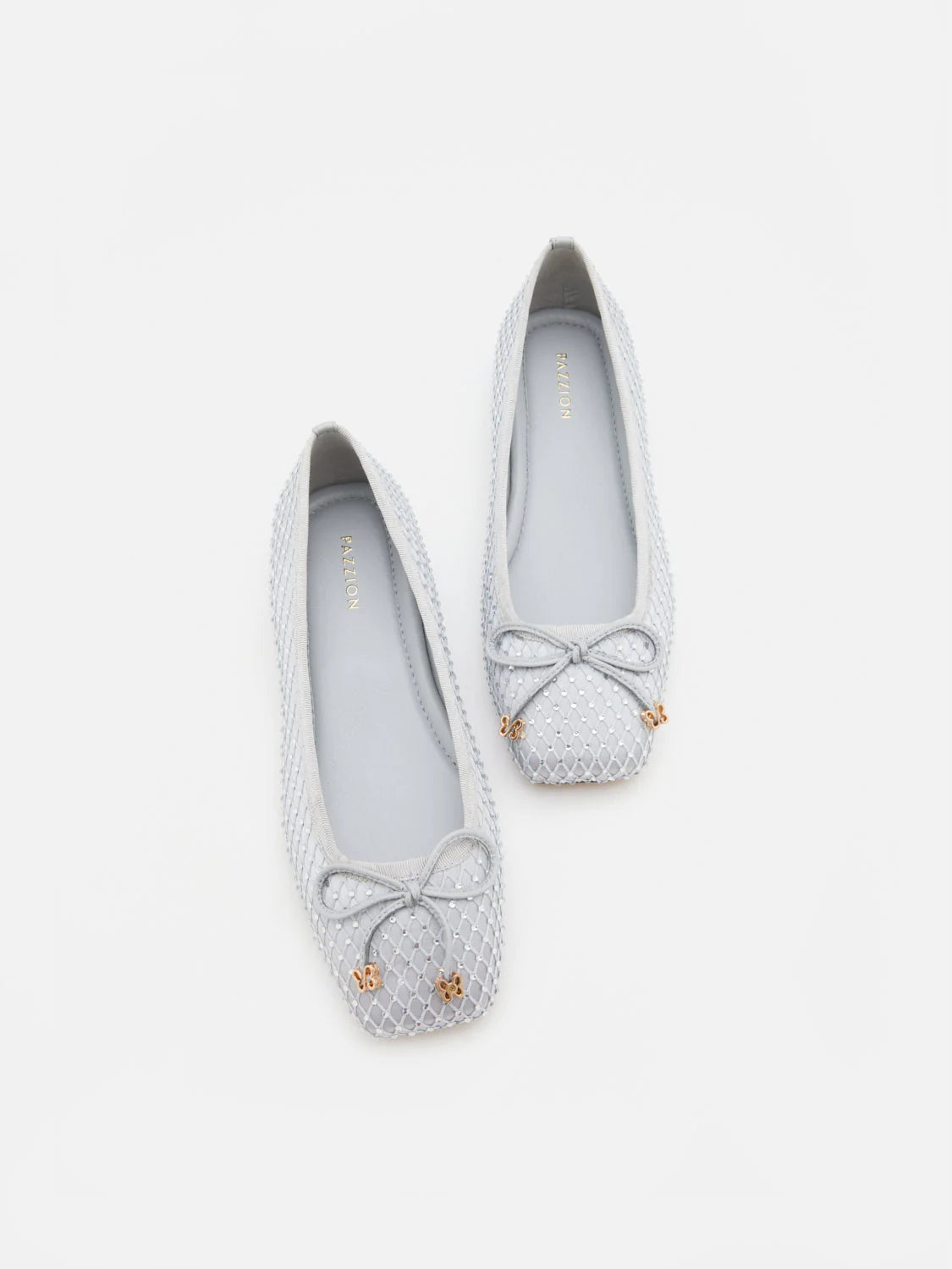 PAZZION, Tory Crystal Grid Bow Flats, Grey