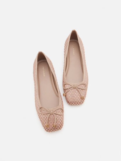 PAZZION, Tory Crystal Grid Bow Flats, Pink