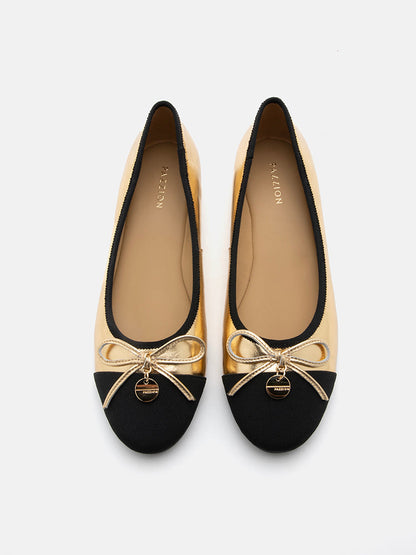 PAZZION, Trena Patterned Bow Flats, Gold