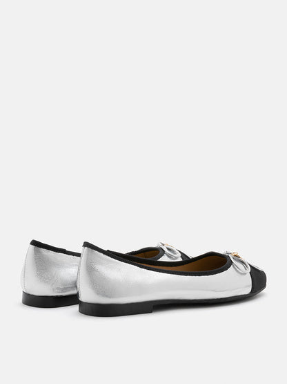 PAZZION, Trena Patterned Bow Flats, Silver