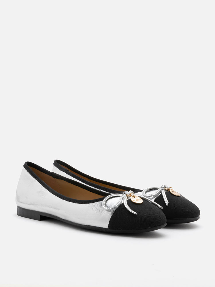 PAZZION, Trena Patterned Bow Flats, Silver