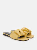 PAZZION, Trina Ruched Leather Slip On Slides, Yellow
