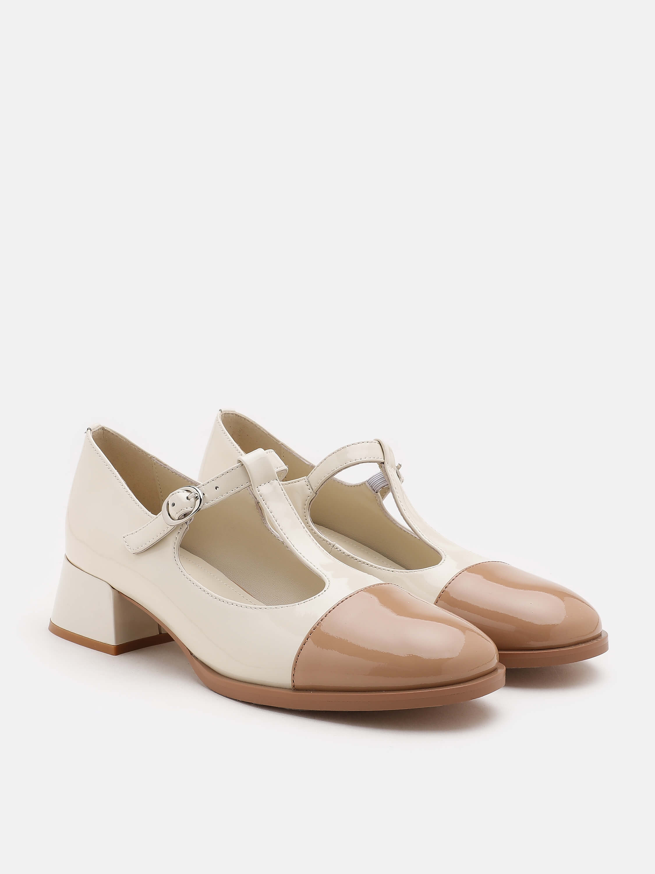 PAZZION, Trophy Color Block Mary Jane Low Heels, White