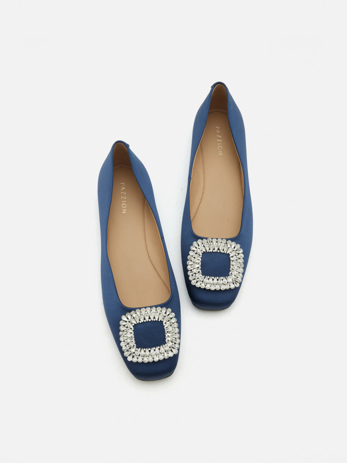 PAZZION, Ulyana Teardrop Crystal Buckle Flats, Darkblue