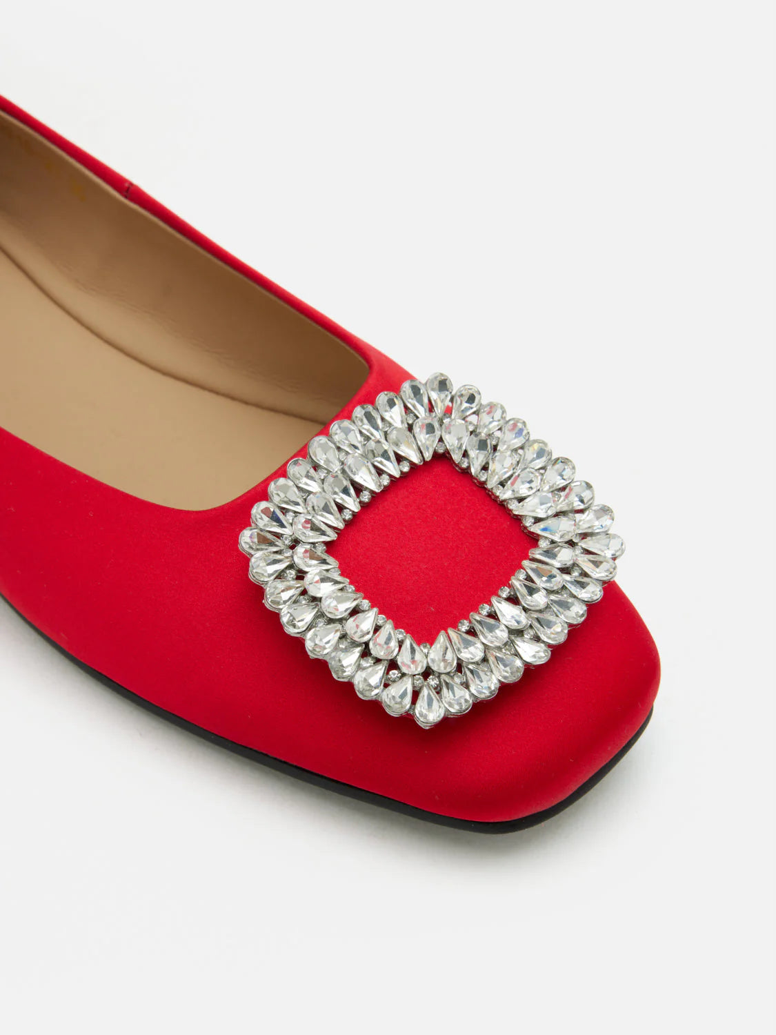 PAZZION, Ulyana Teardrop Crystal Buckle Flats, Red
