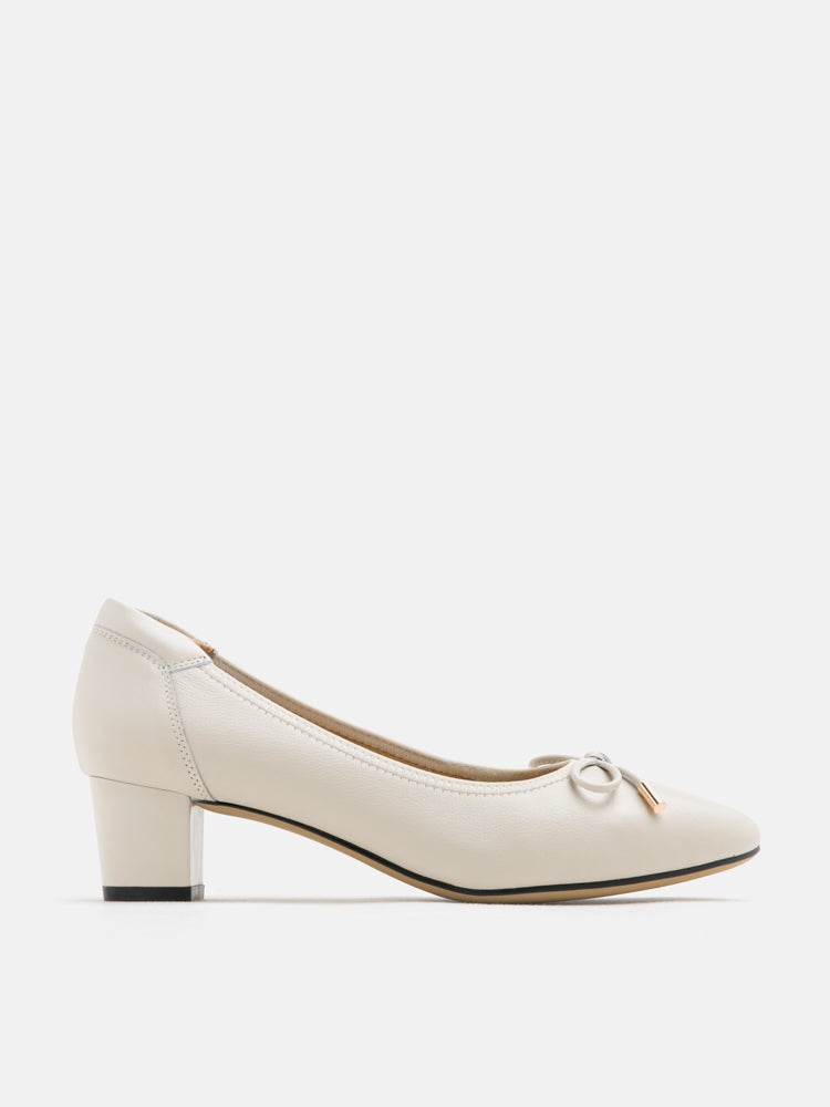 PAZZION, Una Ribbon Low Block Heels, Beige