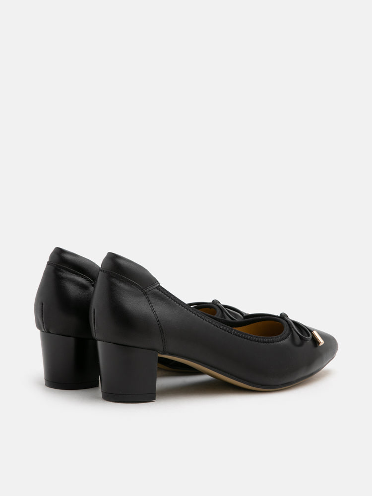 PAZZION, Una Ribbon Low Block Heels, Black