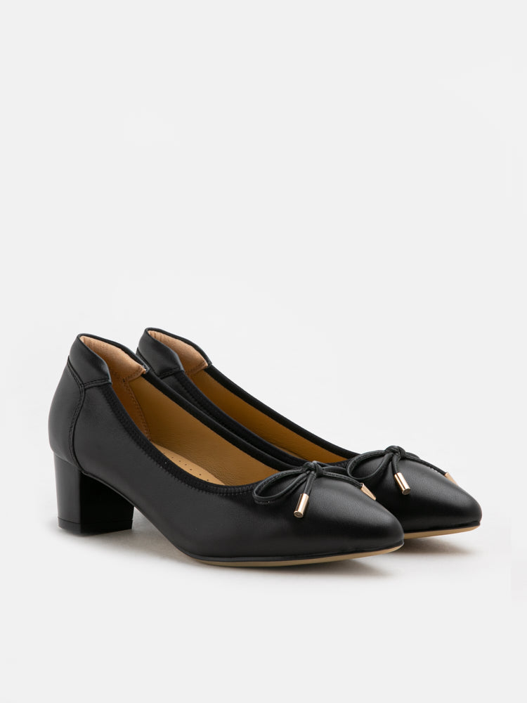 PAZZION, Una Ribbon Low Block Heels, Black