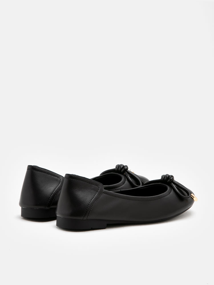 PAZZION, Valeria.G Bow Embellished Leather Ballet Flats, Black