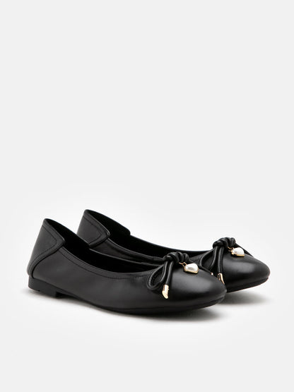 PAZZION, Valeria.G Bow Embellished Leather Ballet Flats, Black