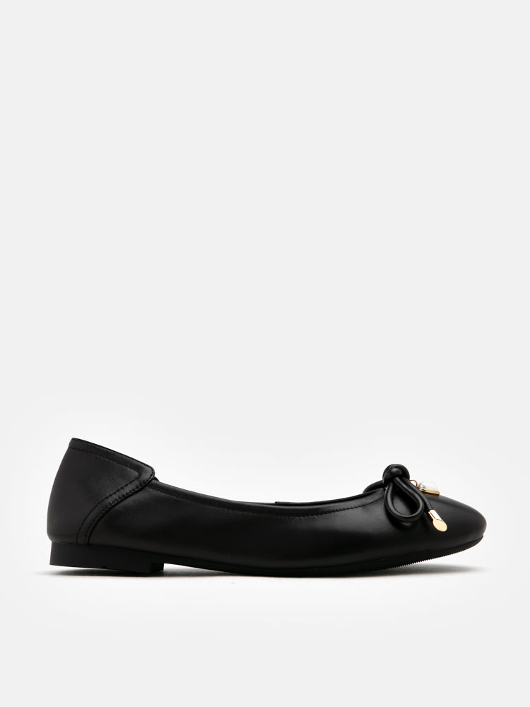 PAZZION, Valeria.G Bow Embellished Leather Ballet Flats, Black