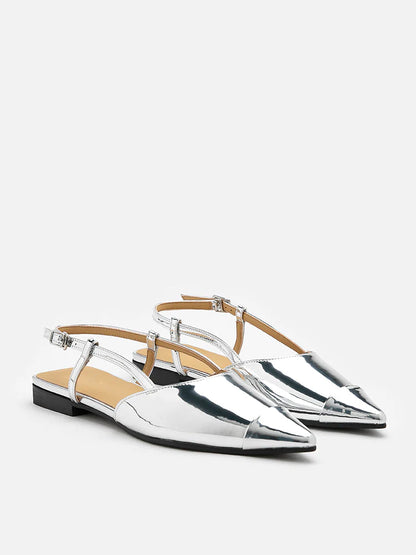 PAZZION, Verity Slingback Flats, Silver