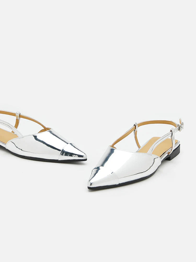 PAZZION, Verity Slingback Flats, Silver