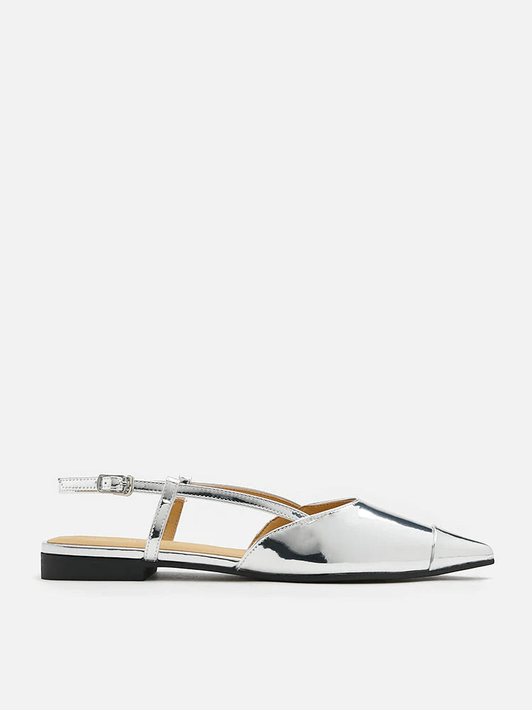 PAZZION, Verity Slingback Flats, Silver