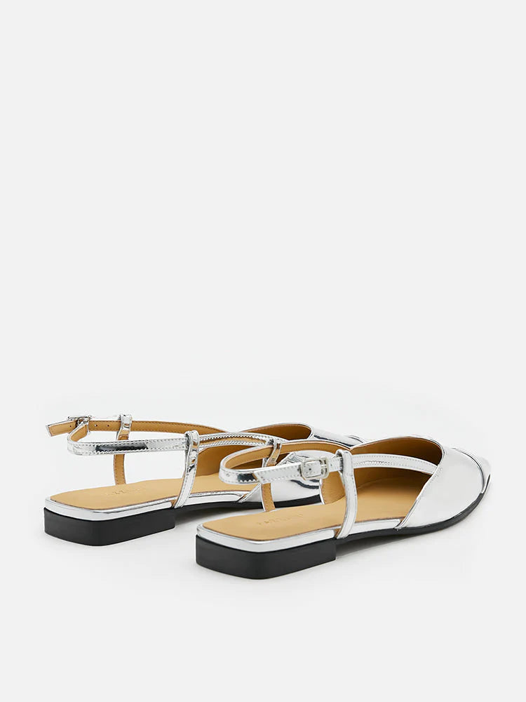 PAZZION, Verity Slingback Flats, Silver