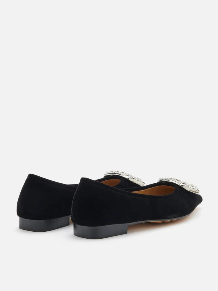 PAZZION, Vickie Embellished Suede Flats, Black