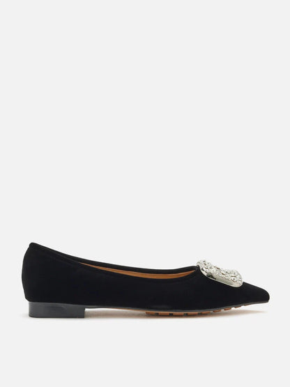 PAZZION, Vickie Embellished Suede Flats, Black