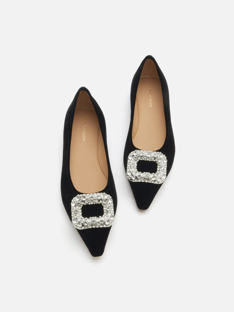 PAZZION, Vickie Embellished Suede Flats, Black