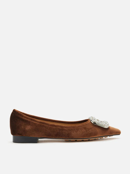 PAZZION, Vickie Embellished Suede Flats, Brown