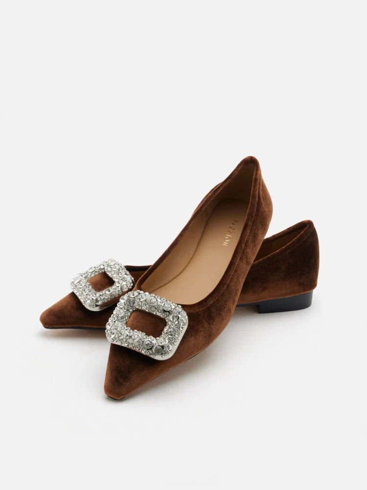 PAZZION, Vickie Embellished Suede Flats, Brown