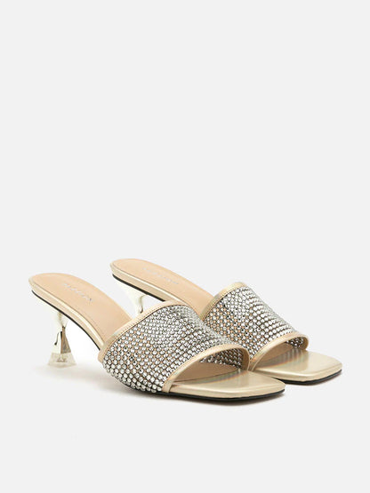 PAZZION, Vienna Crystal Embellished Heel Sandals, Gold