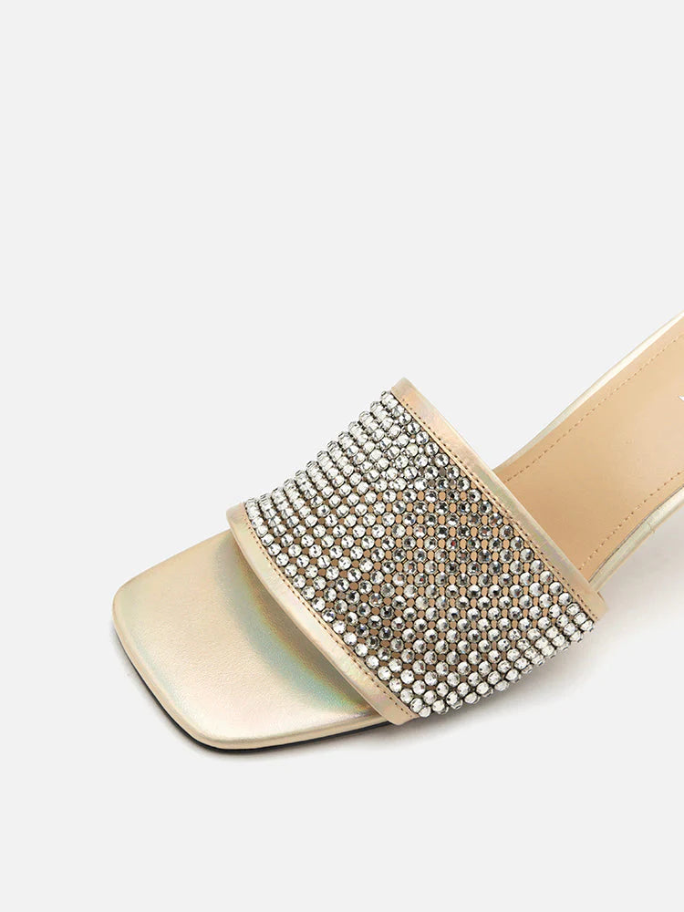 PAZZION, Vienna Crystal Embellished Heel Sandals, Gold