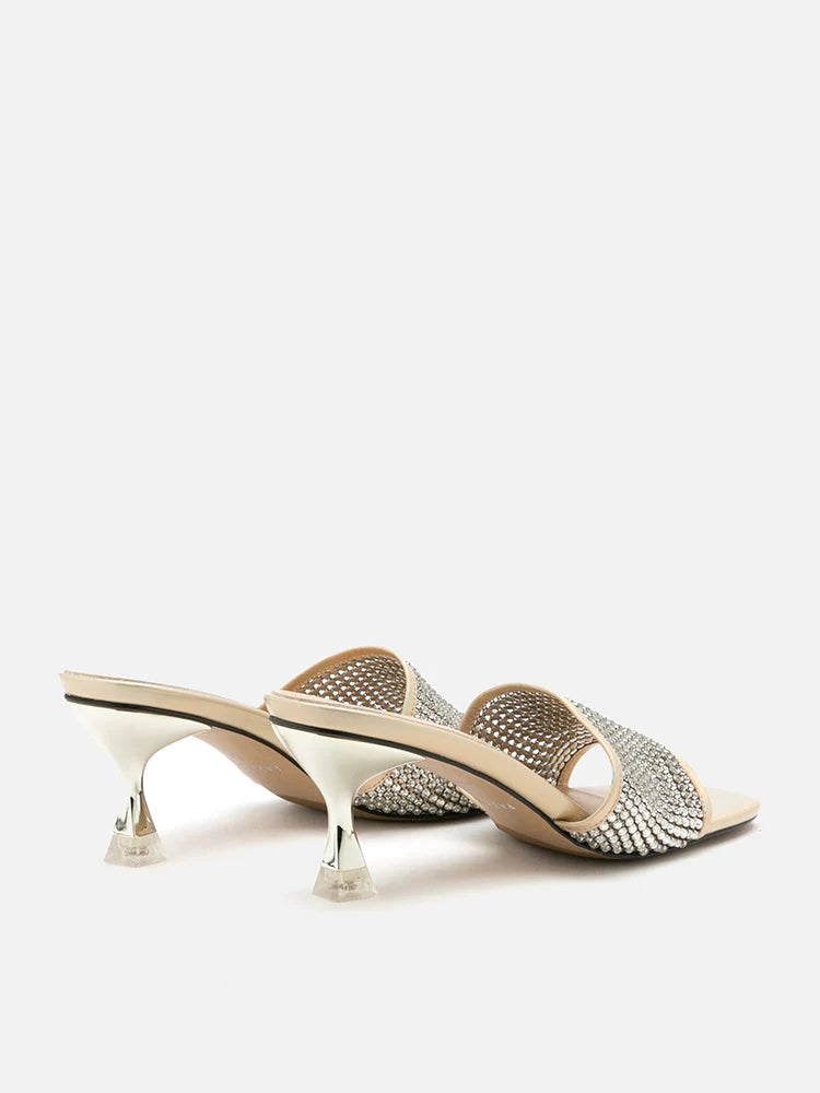 PAZZION, Vienna Crystal Embellished Heel Sandals, Gold
