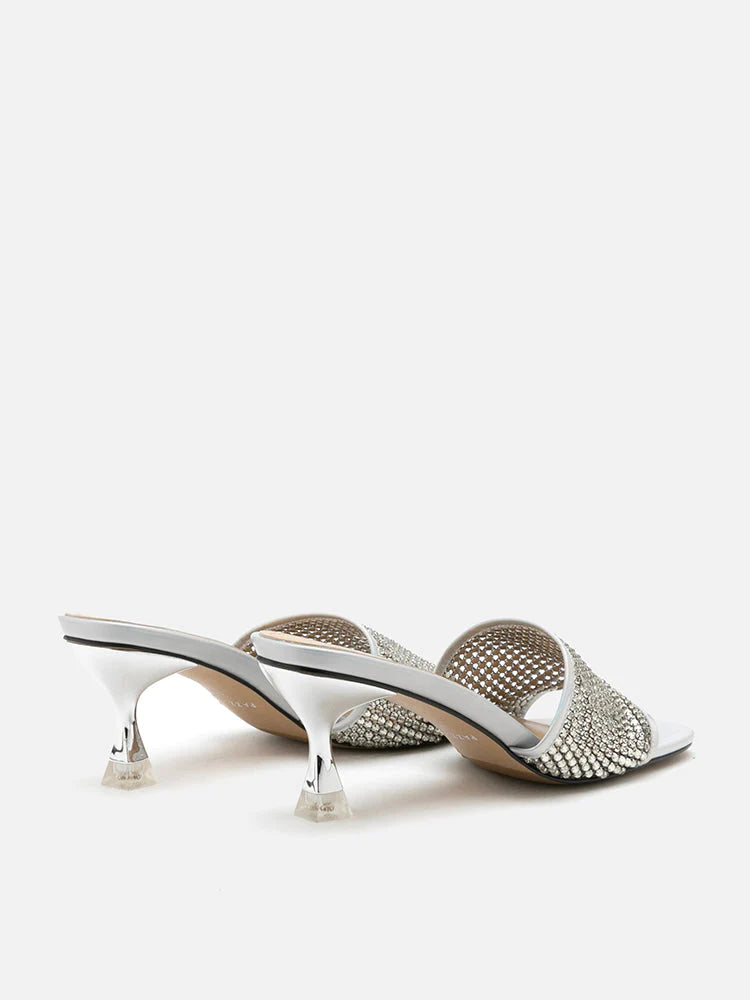 PAZZION, Vienna Crystal Embellished Heel Sandals, Silver