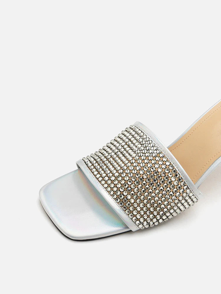 PAZZION, Vienna Crystal Embellished Heel Sandals, Silver