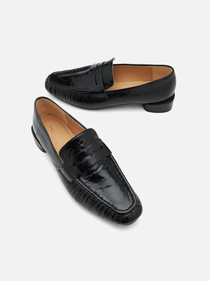 PAZZION, Viera Leather Loafers, Black