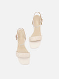 PAZZION, Violette Ruched Leather Heels, Beige